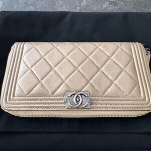 CHANEL Quilted Gold Boy Wallet or Clutch with Silver Accents. Dust bag included